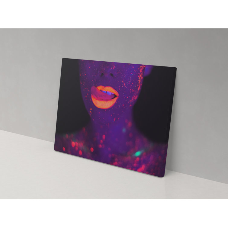 Metro Lane UV Lips Wrapped Canvas Painting Wayfair.co.uk